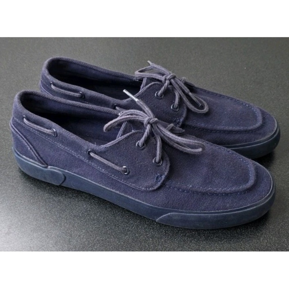 Polo Ralph Lauren Lander Navy Canvas Boat Shoes Lace-Up Men 12D Nautical Coastal